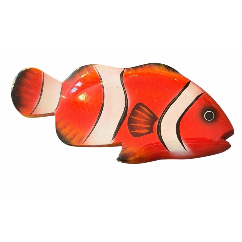 VINTAGE Set Of 3 Tropical Fish & Dolphin Wall Decor Hand Painted Wood 3499-65 - Picture 3 of 8